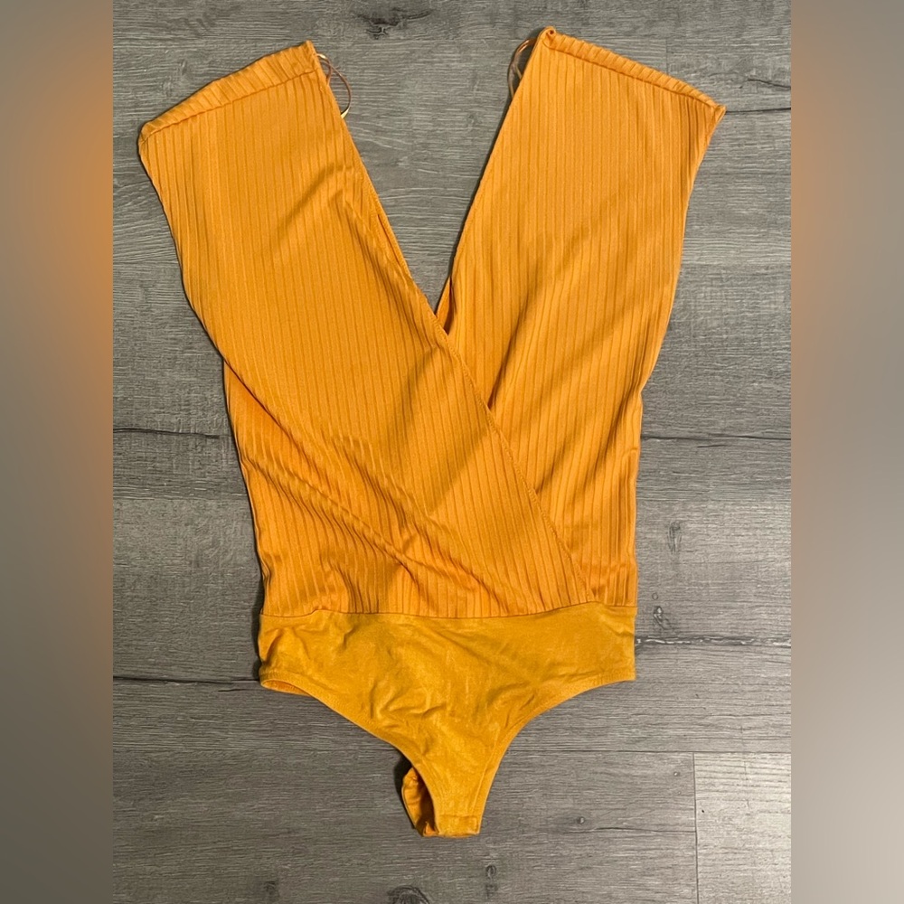 Zara Orange Ribbed Bodysuit